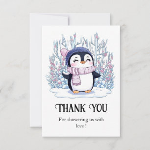 Cute Dreamy Penguin Baby Shower Thank You Card