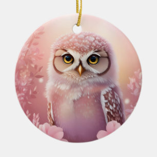 Cute Dreamy Pink Burrowing Owl Ceramic Ornament