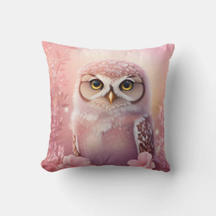 Cute Dreamy Pink Burrowing Owl Cushion