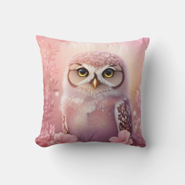 Cute Dreamy Pink Burrowing Owl  Cushion (Front)