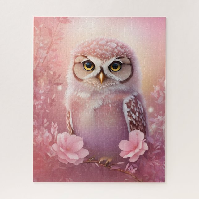 Cute Dreamy Pink Burrowing Owl  Jigsaw Puzzle (Vertical)