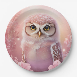 Cute Dreamy Pink Burrowing Owl Paper Plate