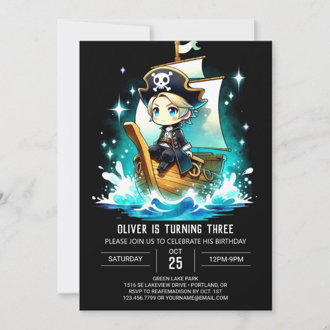 Cute Dreamy Pirate Birthday Invitation (Front)