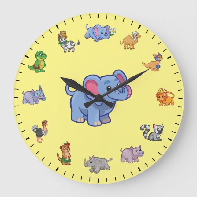 Cute Dressed Animals Themed Large Clock (Front)