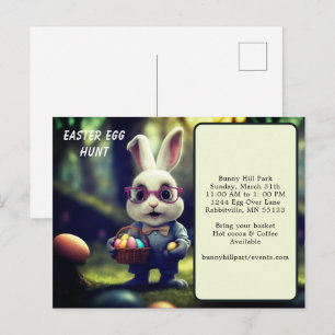 Cute Dressed Bunny & Basket Easter Egg Hunt Postcard