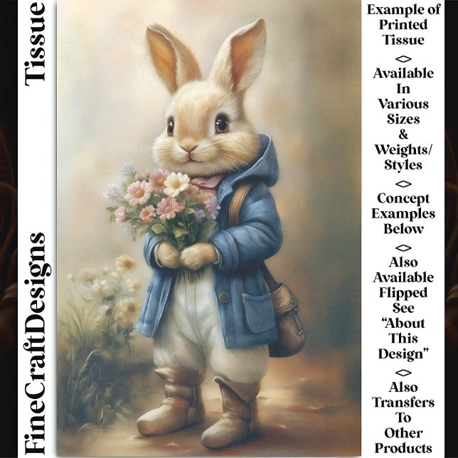 Cute Dressed Bunny Rabbit, Flowers CW5L Decoupage Tissue Paper (Creator Uploaded)
