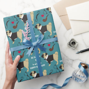 Cute Dressed Up Pug Birthday Wrapping Paper