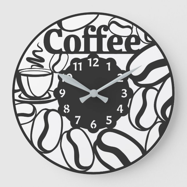 Cute Drink Coffee Large Clock (Front)