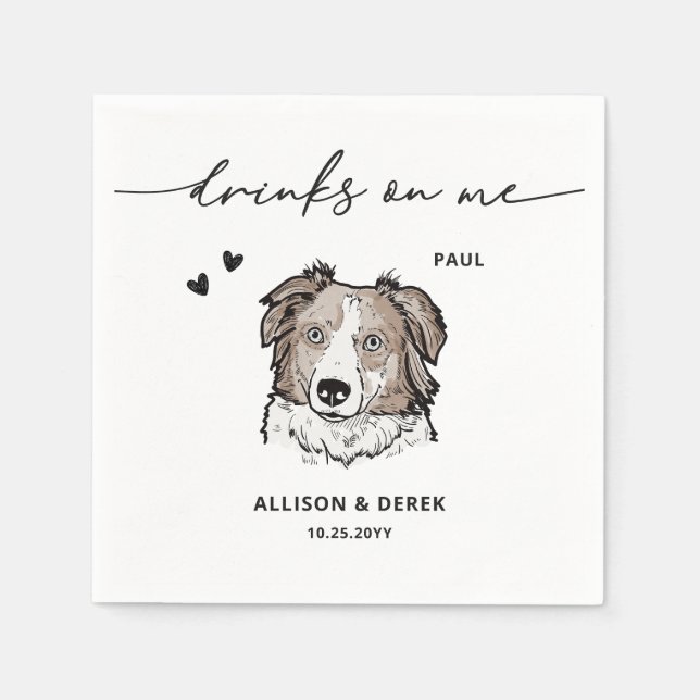 Cute Drinks on Me Border Collie Dog Wedding Napkin (Front)
