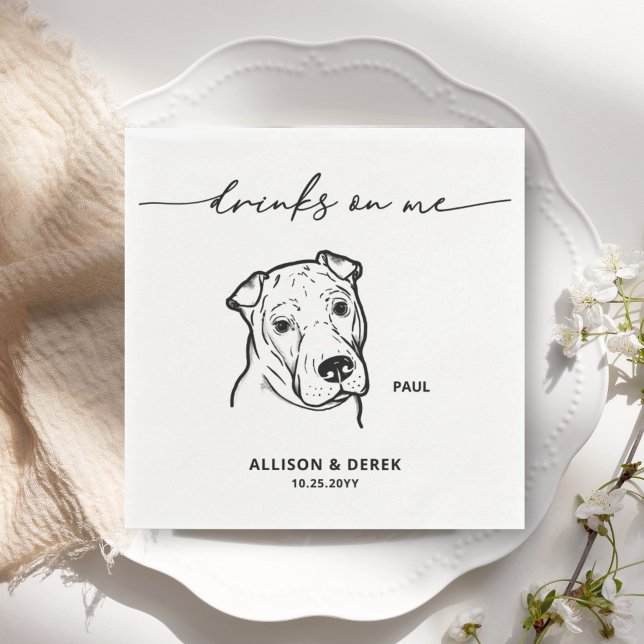 Cute Drinks on Me Dog Sketch Wedding Napkin (Creator Uploaded)