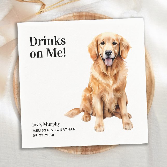 Cute Drinks On Me Golden Retriever Pet Dog Wedding Napkin (Creator Uploaded)