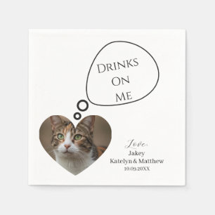 Cute Drinks On Me Pet Cat Wedding  Napkin