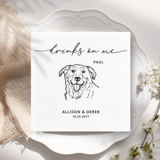 Cute Drinks on Me Pet Drawing Dog Sketch Wedding Napkin (Creator Uploaded)