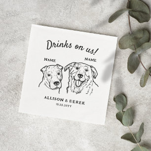 Cute Drinks On Us 2 Dogs Wedding Cocktail Napkin