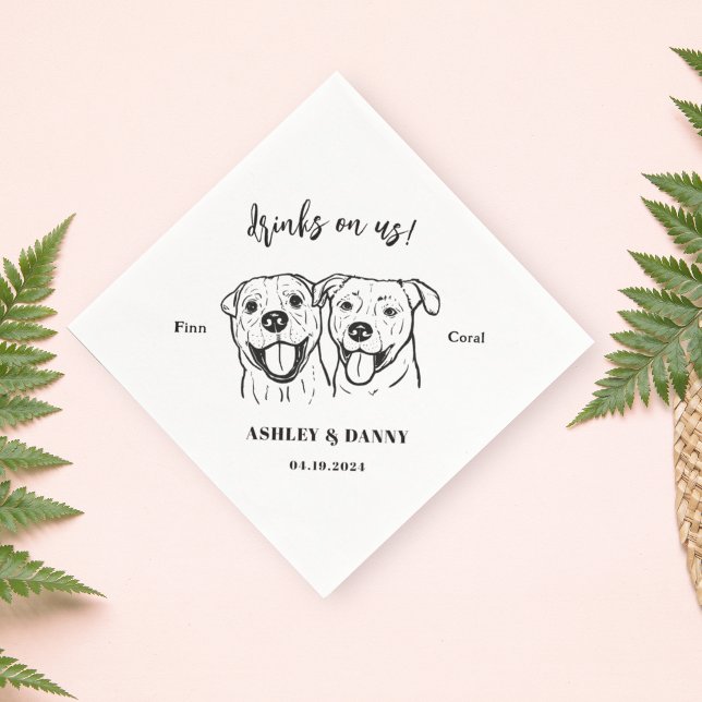 Cute Drinks on Us Dog  Wedding Pet Name Napkin (Creator Uploaded)