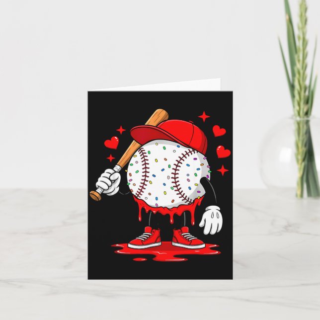 Cute Dripng Baseball Lover Valentines Day Boys Kid Card (Front)