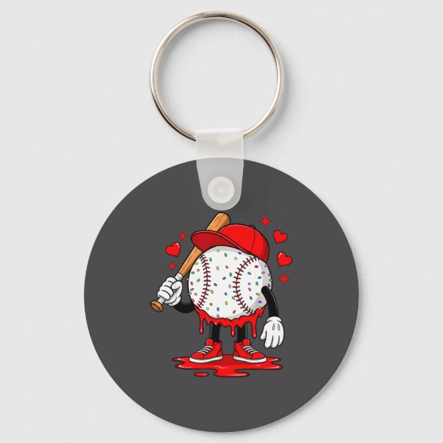 Cute Dripng Baseball Lover Valentines Day Boys Kid Key Ring (Front)