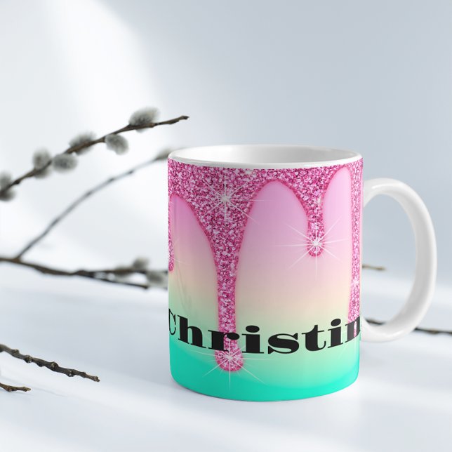Cute Dripping Glitter Personalised Latte Mug (Creator Uploaded)