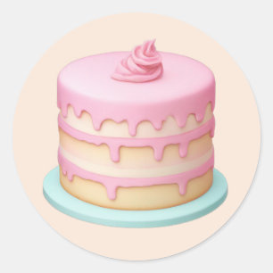 Cute Dripping Pink Cake Emoji  Classic Round Sticker