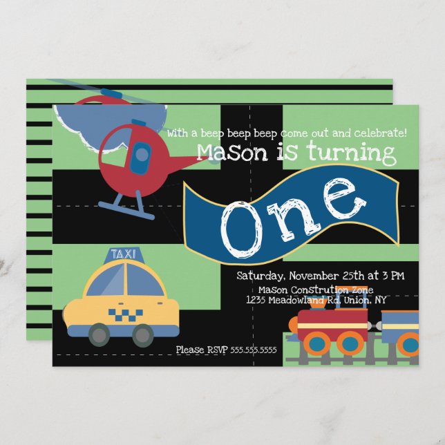 Cute Drive By Vehicle Party 1st Birthday Any Age Invitation (Front/Back)