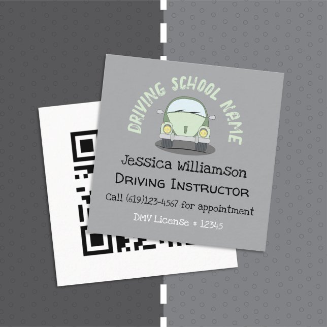 Cute Driving School Instructor Cards with QR Code (Cute driving school instructor small contact cards .)