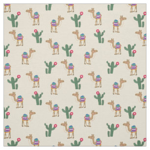 Cute Dromedary Camel and Cactus Fabric
