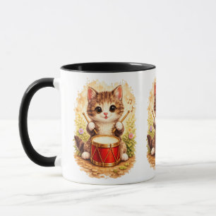 Cute Drummer Cat Coffee Mug – Music Lover