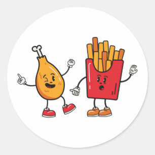 Cute Drumstick And Fries Classic Round Sticker