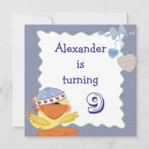 Cute Duck And Love Hearts 9th Birthday Invitation