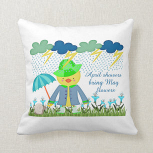 Cute Duck April Showers Bring May Flowers Cushion