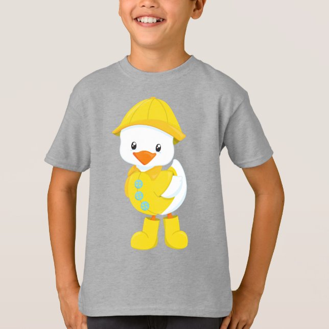 Cute Duck, Baby Duck, Duck In Raincoat, Rain T-Shirt (Front)