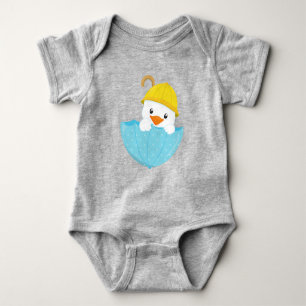 Cute Duck, Baby Duck, Duck With Umbrella, Rain Baby Bodysuit