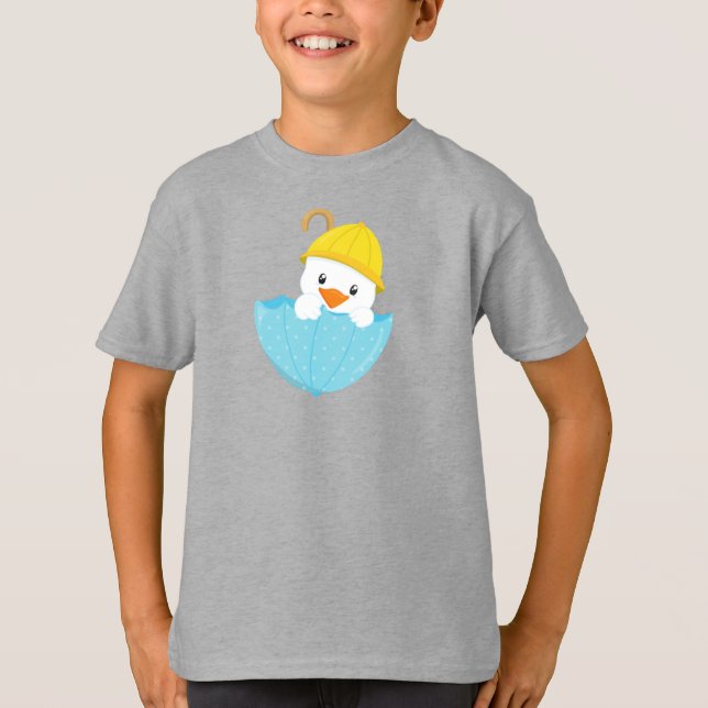 Cute Duck, Baby Duck, Duck With Umbrella, Rain T-Shirt (Front)