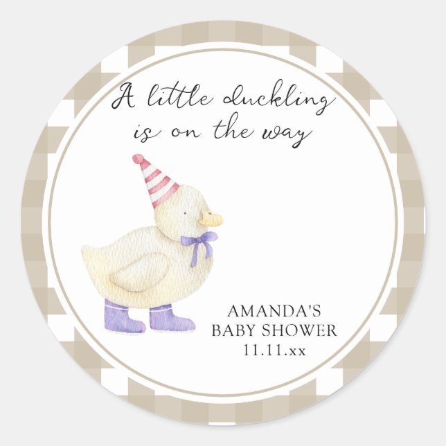 Cute Duck Baby Shower  Classic Round Sticker (Front)