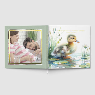 Cute Duck Baby Shower Green Guest Book