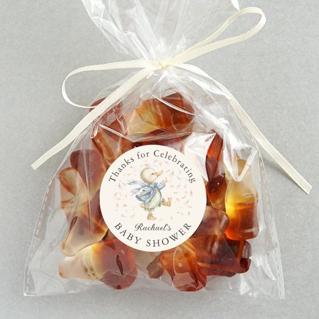 Cute Duck Baby Shower Thank You Favor Classic Round Sticker (Creator Uploaded)