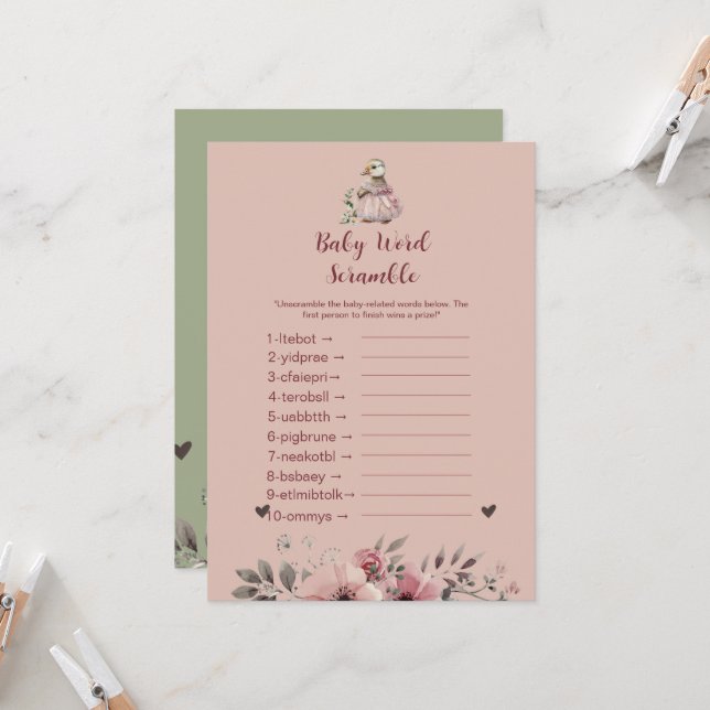 Cute Duck Baby Word Scramble | Baby Shower Game Invitation (Front/Back In Situ)