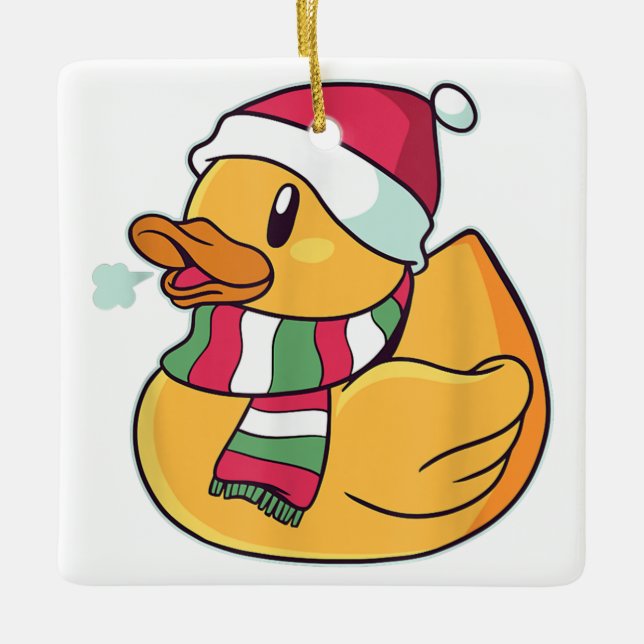 Cute Duck Christmas Ceramic Ornament (Front)