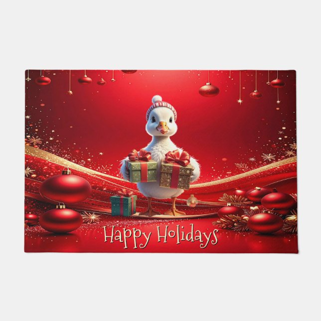Cute Duck Christmas Holiday Doormat (Front)