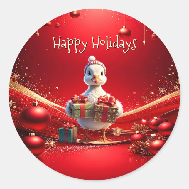 Cute Duck Christmas Holiday Sticker (Front)