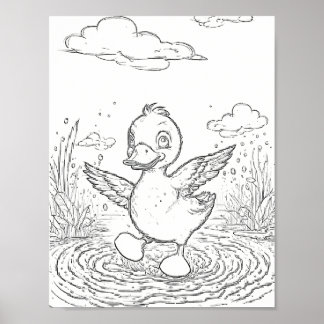 Cute Duck Colouring Page Poster 