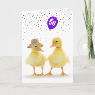 Cute Duck Couple With 56th Birthday Balloon Card