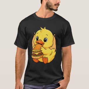 Cute Duck Eating Burger Funny Kawaii Animal Food L T-Shirt