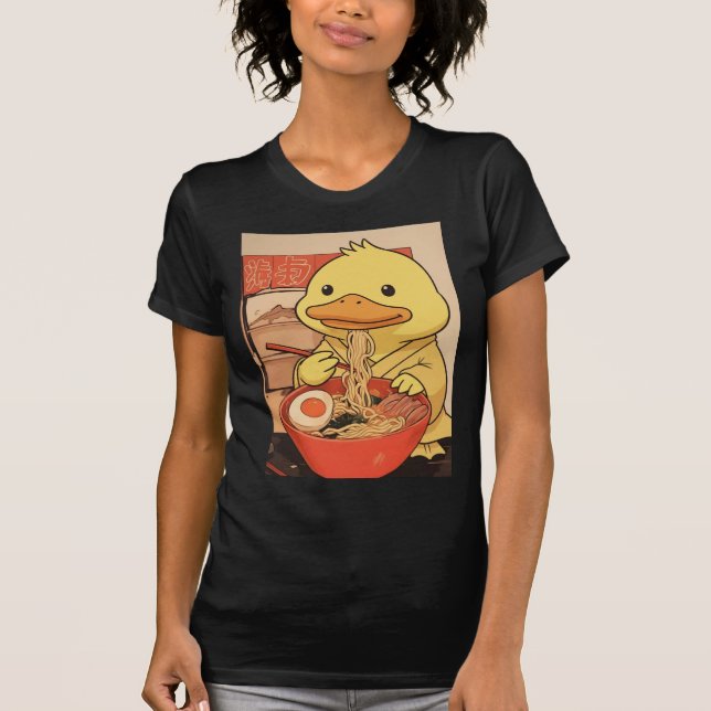 Cute Duck Eating Ramen Noodles for Asian Food Fans T-Shirt (Front)