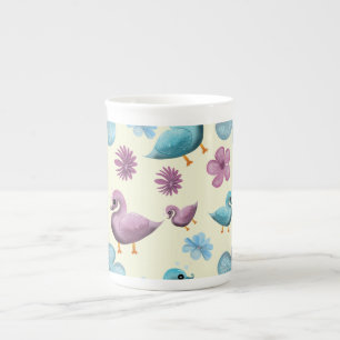 Cute Duck Floral Pattern Aesthetic Pastel Kawaii B Bone China Mug