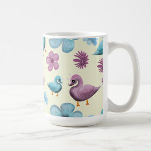 Cute Duck Floral Pattern Aesthetic Pastel Kawaii B Coffee Mug
