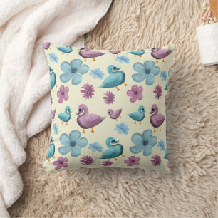 Cute Duck Floral Pattern Aesthetic Pastel Kawaii B Cushion
