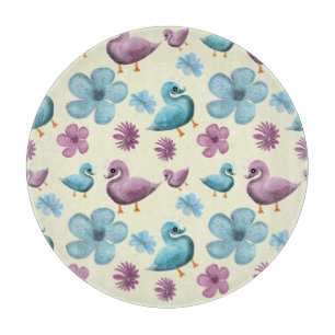 Cute Duck Floral Pattern Aesthetic Pastel Kawaii B Cutting Board