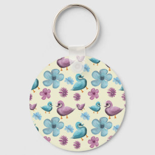 Cute Duck Floral Pattern Aesthetic Pastel Kawaii B Key Ring