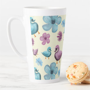Cute Duck Floral Pattern Aesthetic Pastel Kawaii B Latte Mug